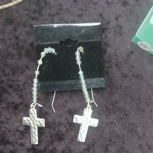 Silver Cross Dangle Earrings
